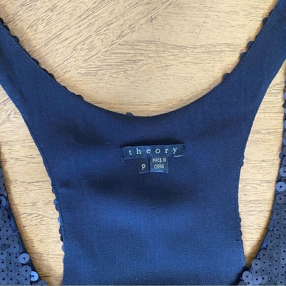 Theory Black Matte Mini Sequined Dress Size 0 - Picture 7 of 11